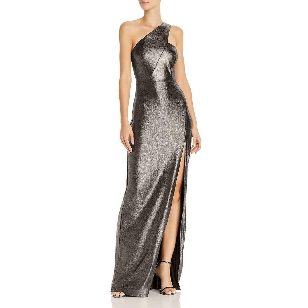 Aidan by Aidan Mattox Metallic Cut-Out Formal Gown